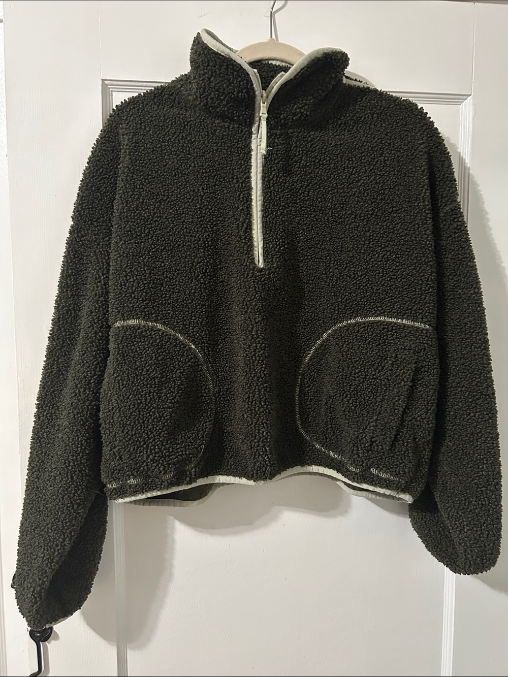 Old Navy Olive Green Sherpa Half-Zip Pullover